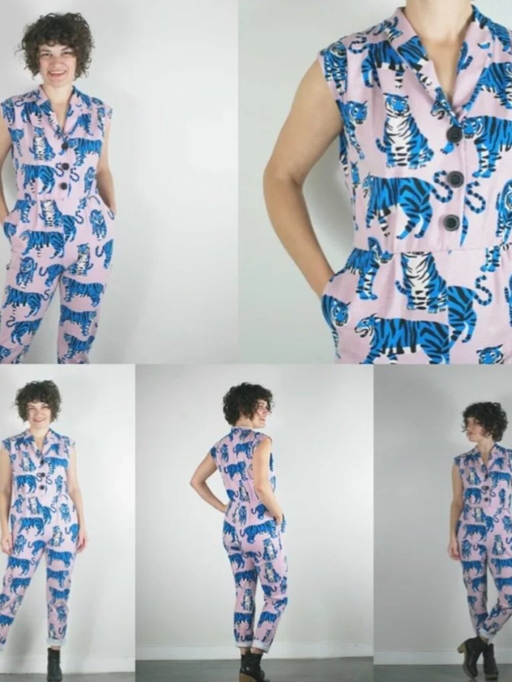 Nooworks Funky Unique Pink Blue Tiger Print Magic Suit Coveralls Jumpsuit - Picture 1 of 8